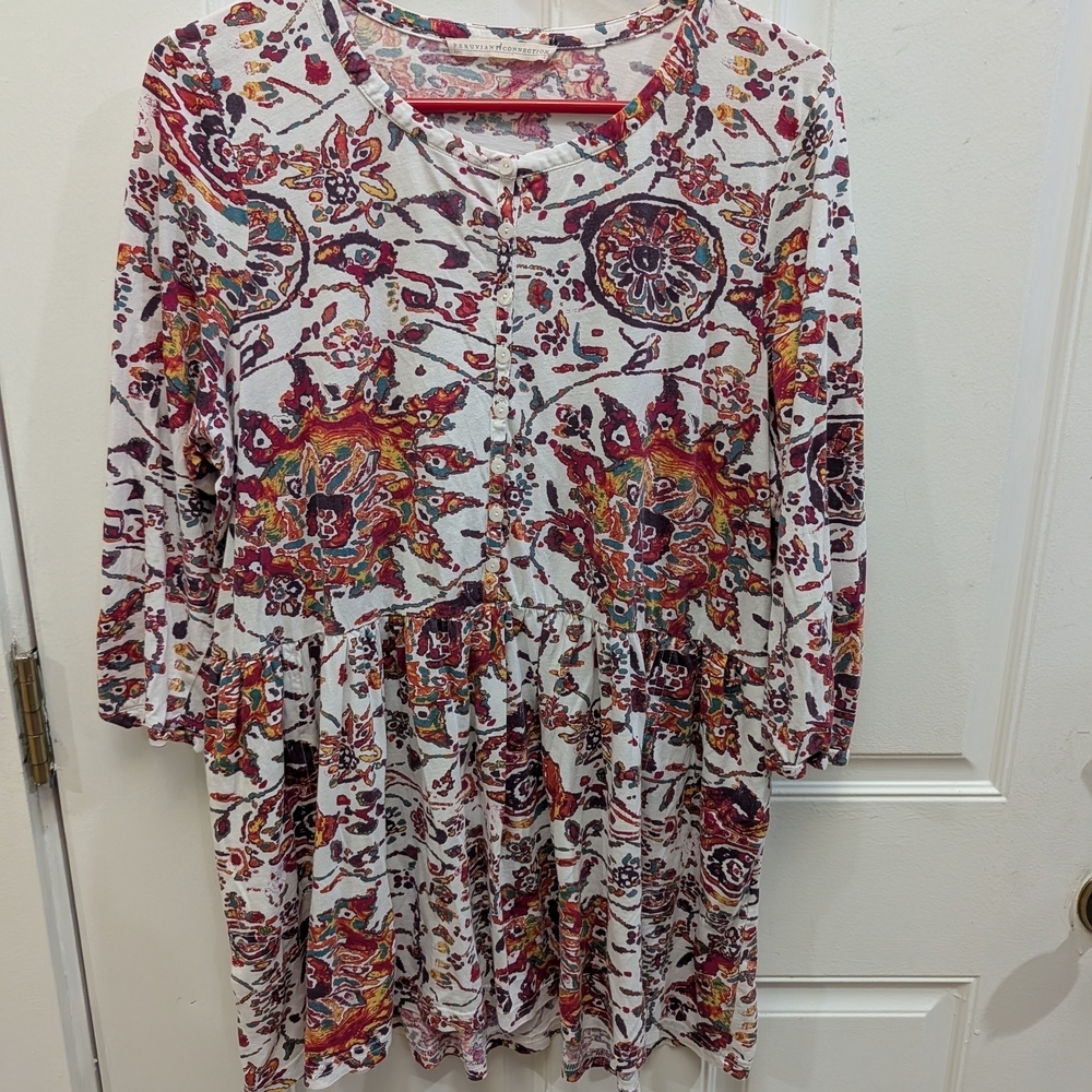 Peruvian Connection Multicolor Floral Goa Tunic - Picture 3 of 4